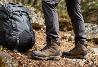 Hiker with Hi-Tec gear on an outdoor adventure.