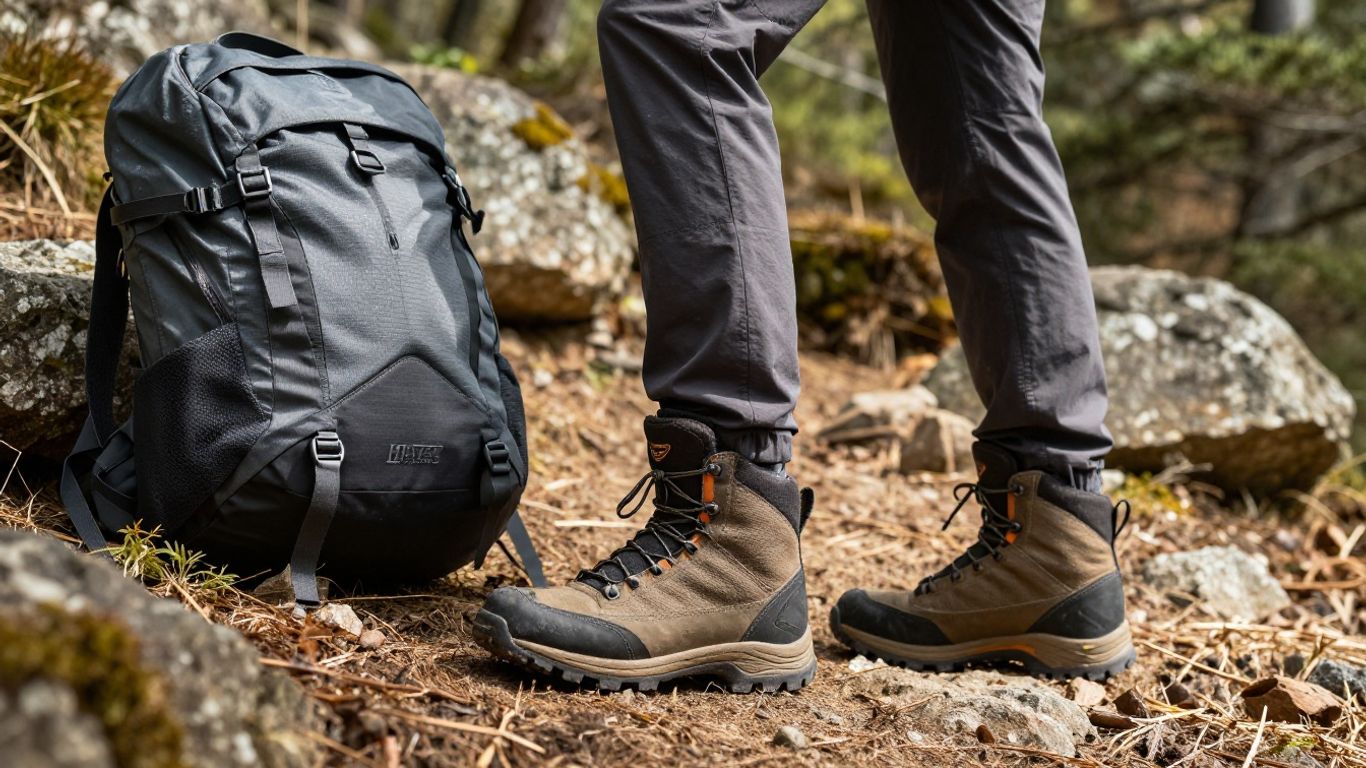 Hiker with Hi-Tec gear on an outdoor adventure.