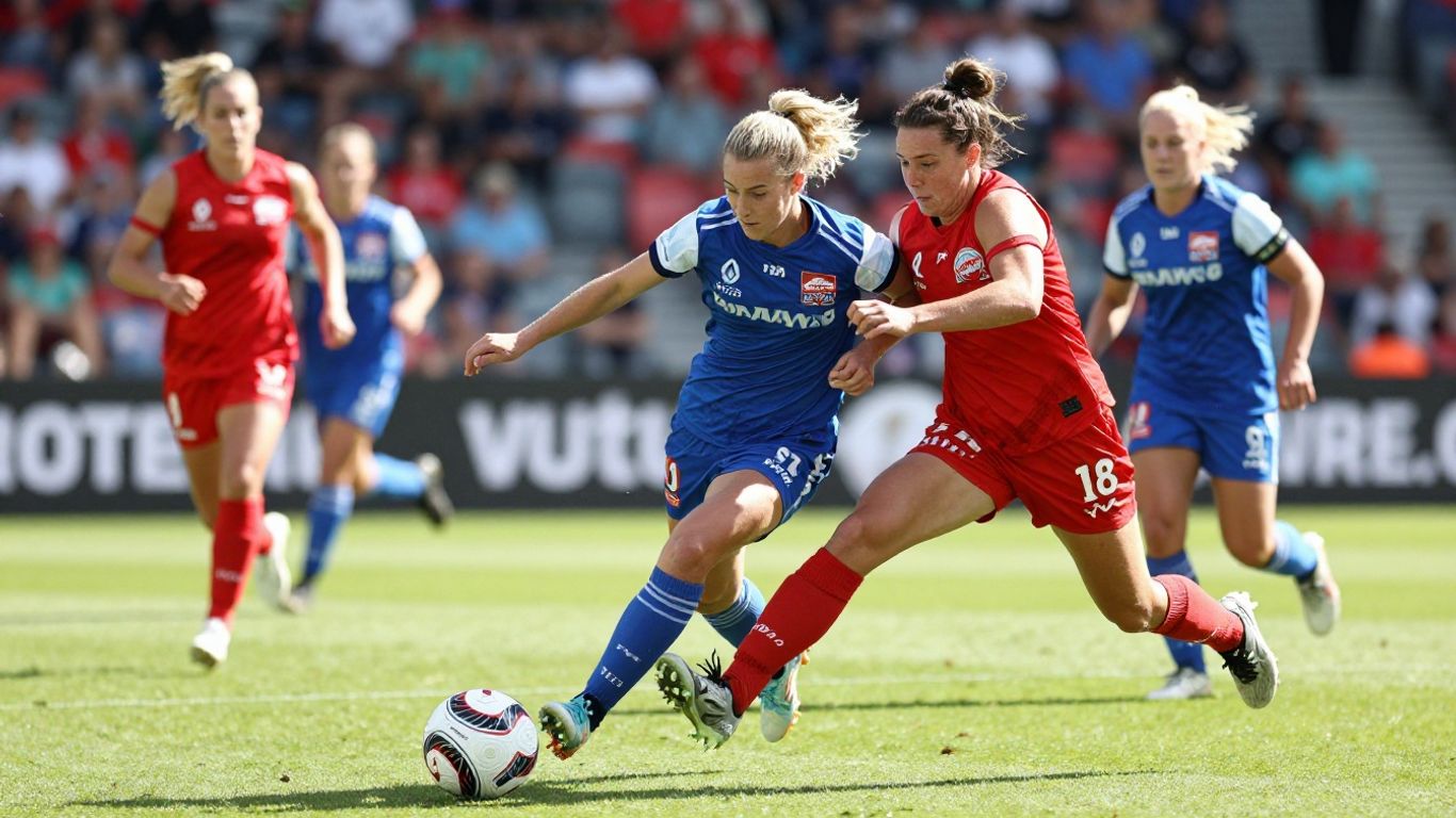 A-League Women's soccer match action on the field.