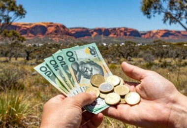 Australian money and landscape for quick cash guide.