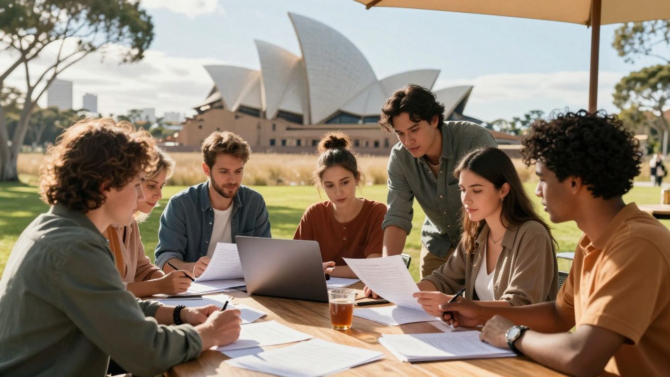 People discussing funding opportunities at a table.