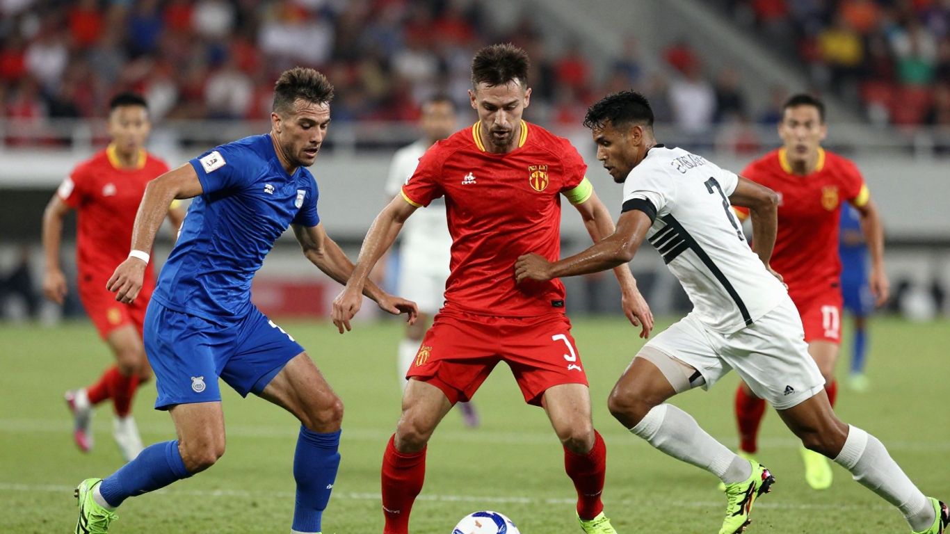 Athletes playing sports with vibrant team colours and stadium background.