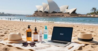 Australian beach with products for online selling.