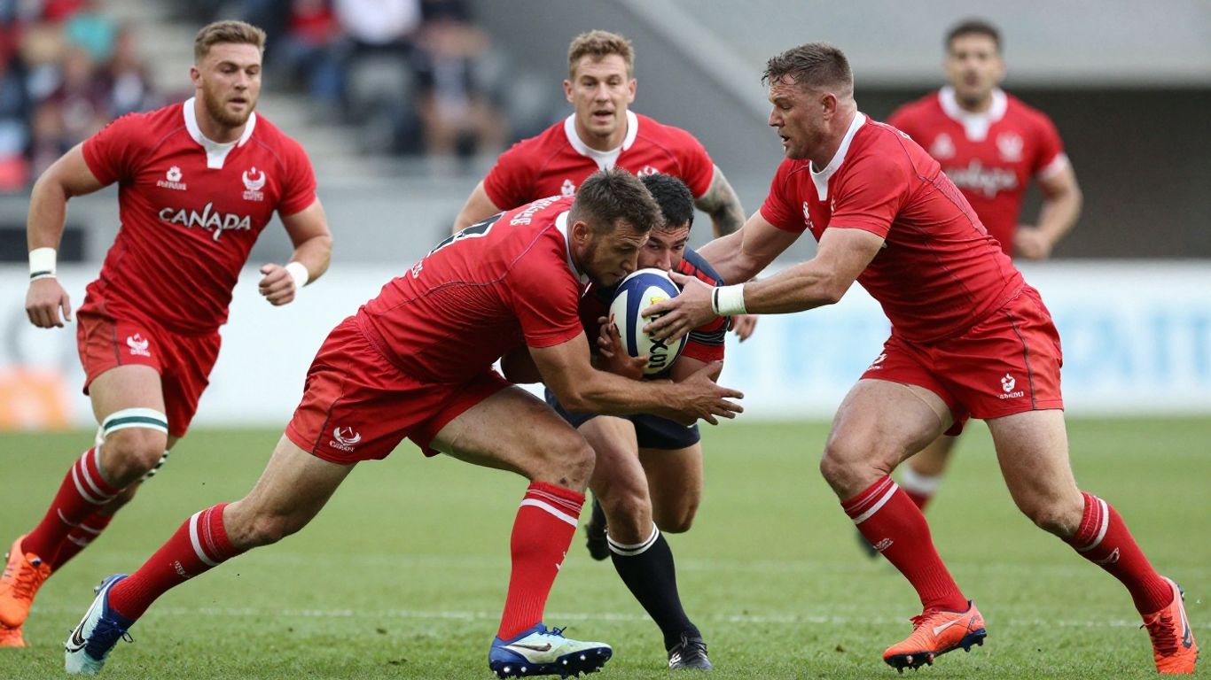 Canada Rugby League players in action on the field.