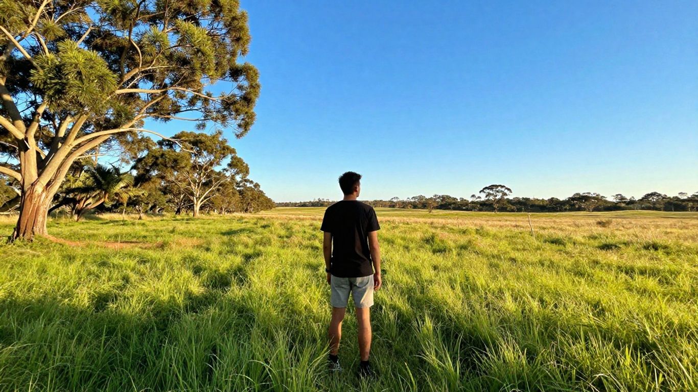 Australian landscape with person looking towards opportunity.