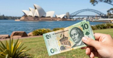 Australian money being held up in the sunshine.