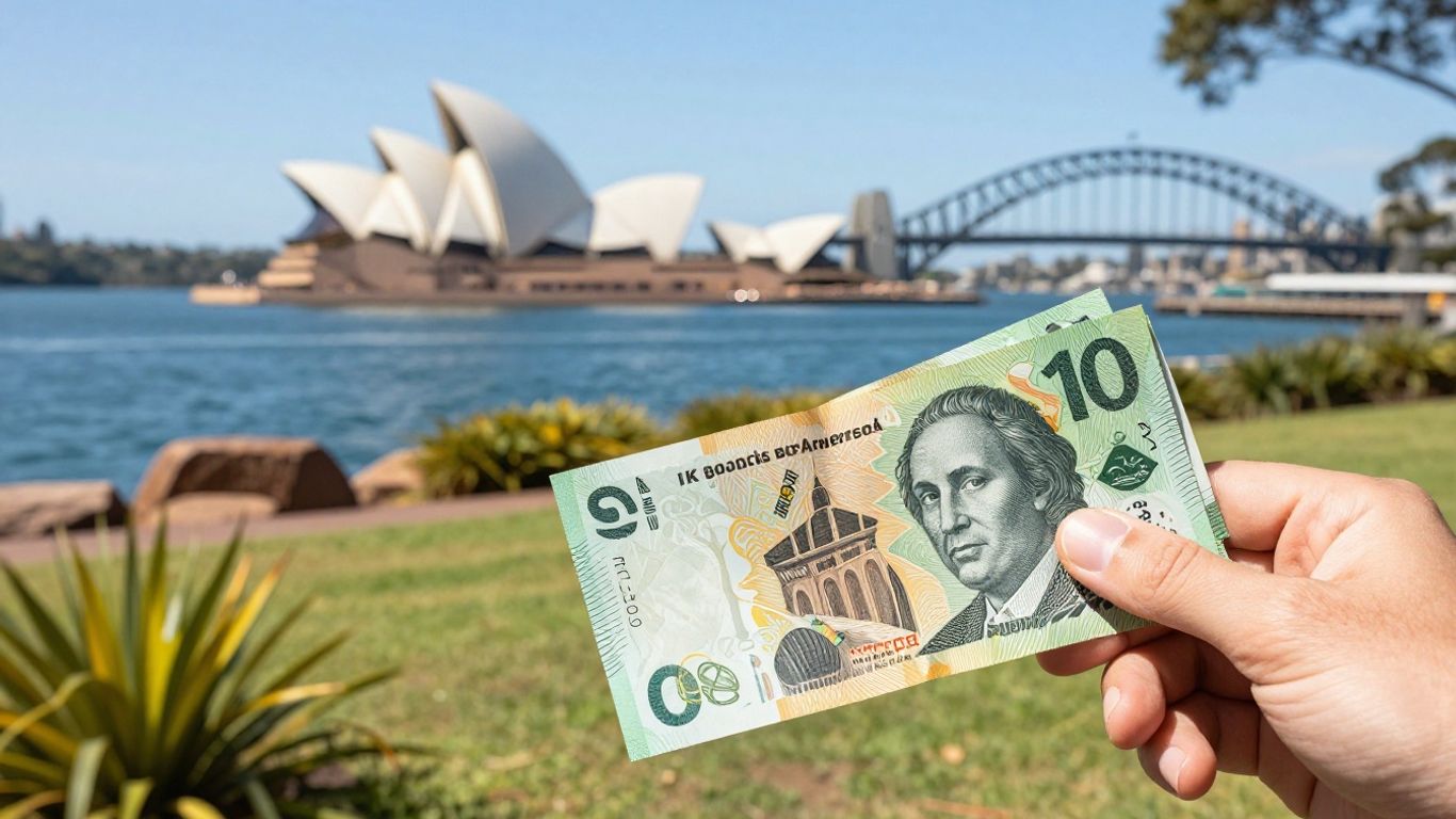 Australian money being held up in the sunshine.