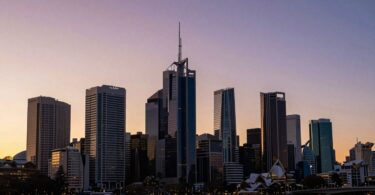 Australian skyline at sunset, hinting at wealth.