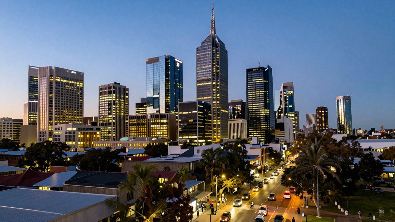 Adelaide cityscape at dusk, business growth