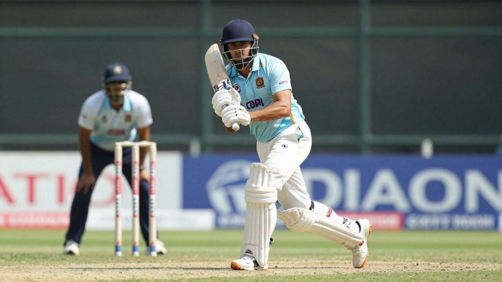 Cricketer in action on a sunny Australian cricket pitch.