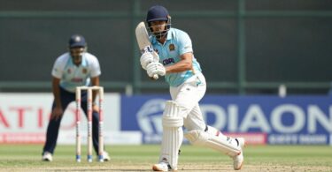 Cricketer in action on a sunny Australian cricket pitch.