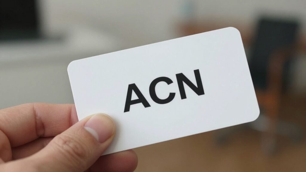 Australian business number (ACN) on a card.