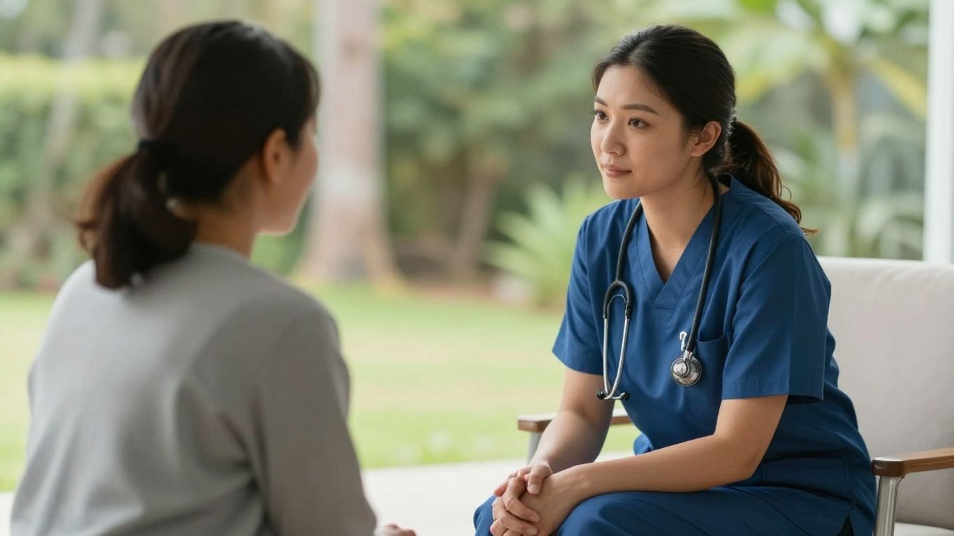 Mental health nurse supporting a patient in Australia.