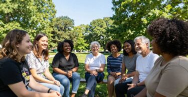 People connecting in a park, Crohn's support Australia.