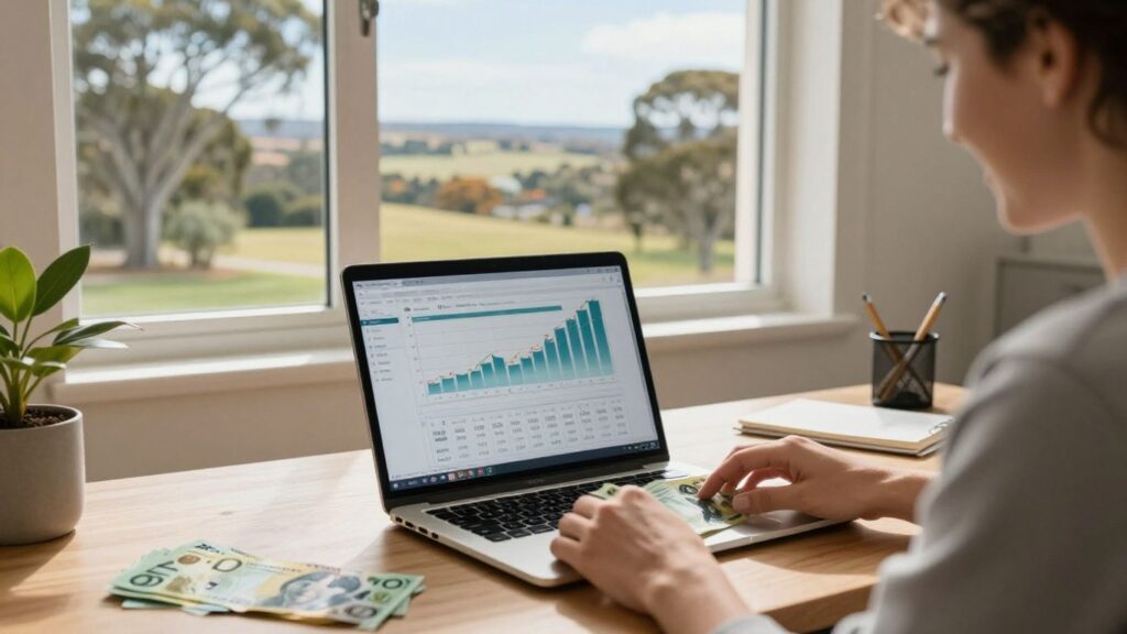 Australian home office with money and scenic view.