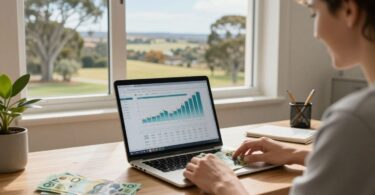 Australian home office with money and scenic view.