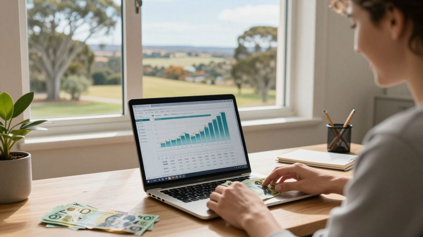 Australian home office with money and scenic view.