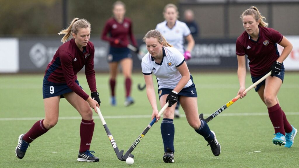 Ryde Hunters Hill hockey players in action on the field.