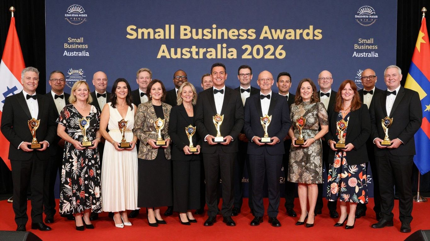 Small Business Awards Australia 2026 trophies and celebration.