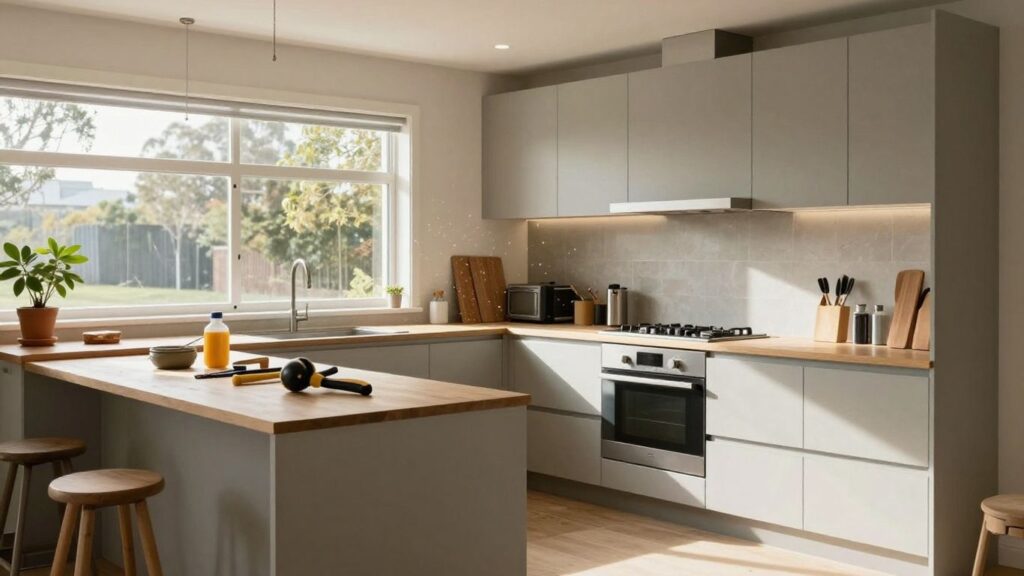 Renovated Australian home interior with sunlight.