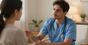 Nurse offering support and listening to a patient.