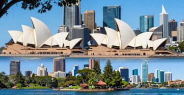 Iconic Australian city skylines and landmarks.