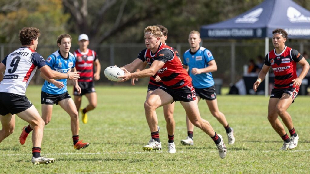 Balmain Touch Football players in action on a sunny field.