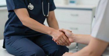 Mental health nurse in Australia offering comfort to a patient.