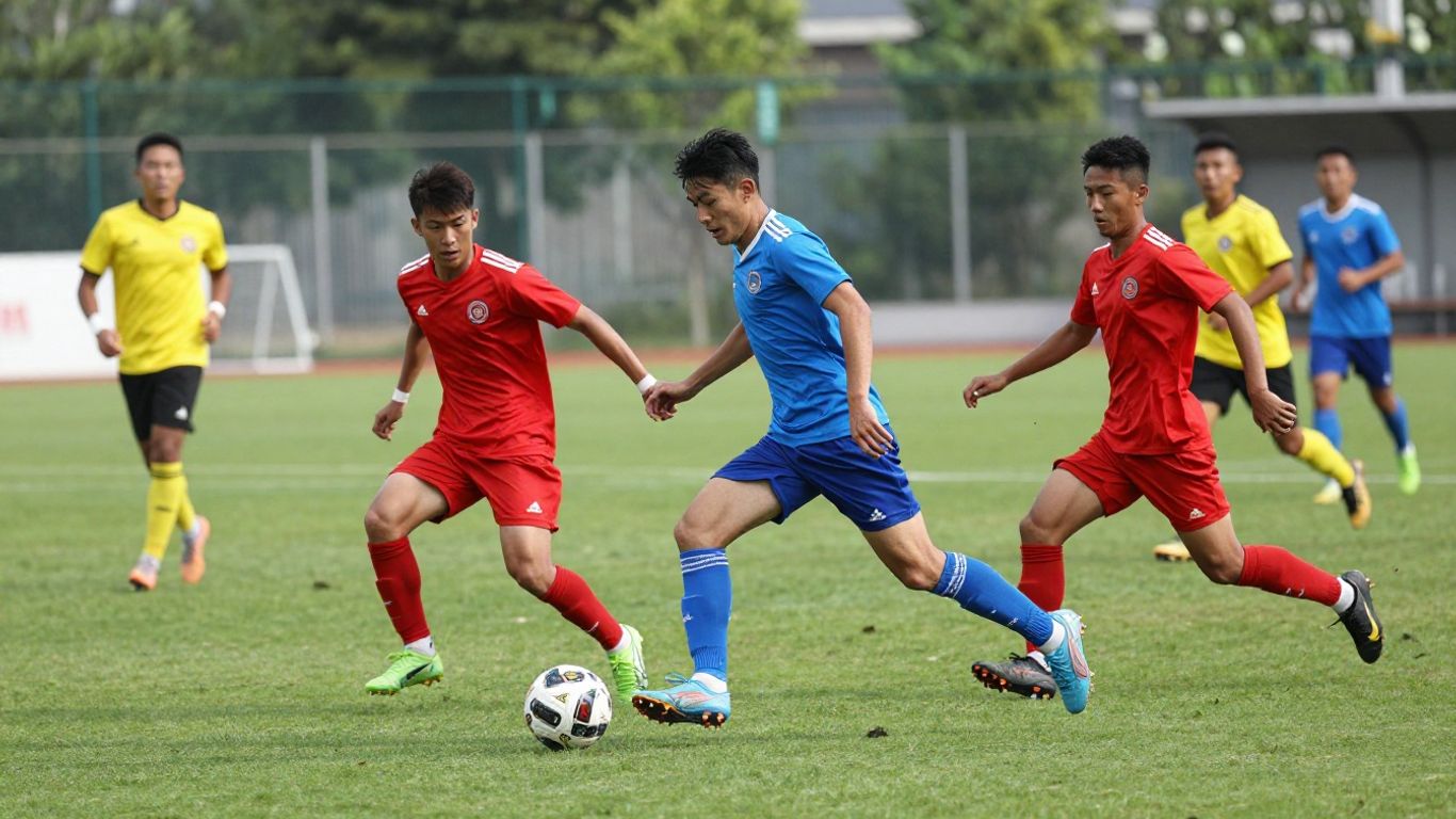 Soccer players in action on a green field.