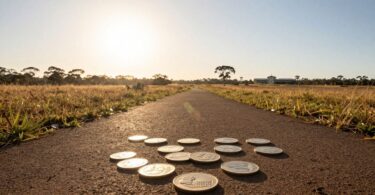 Australian landscape with path to opportunity and financial aid.