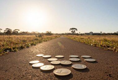 Australian landscape with path to opportunity and financial aid.
