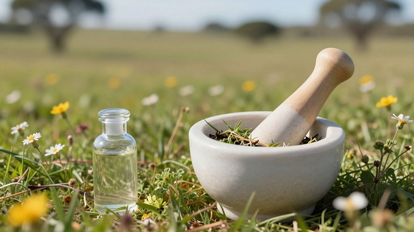 Herbal remedies in Australian nature setting.