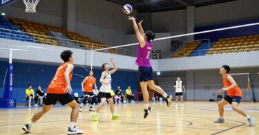 Indoor netball game in action