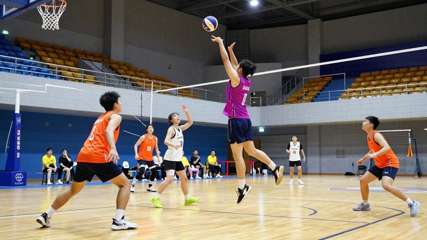 Indoor netball game in action