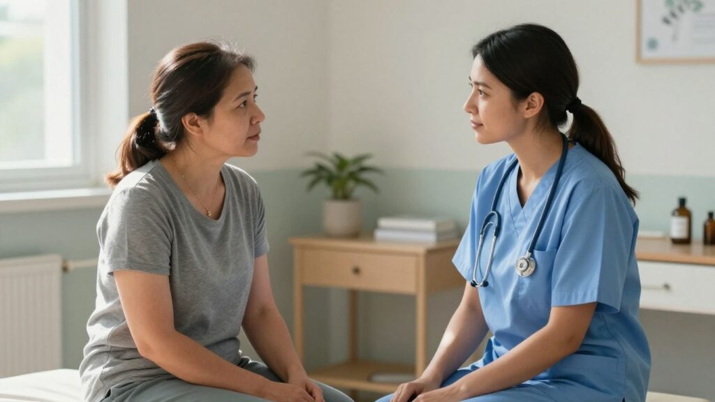 Psychiatric nurse supporting a patient in Australia.