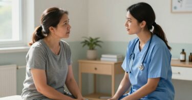 Psychiatric nurse supporting a patient in Australia.
