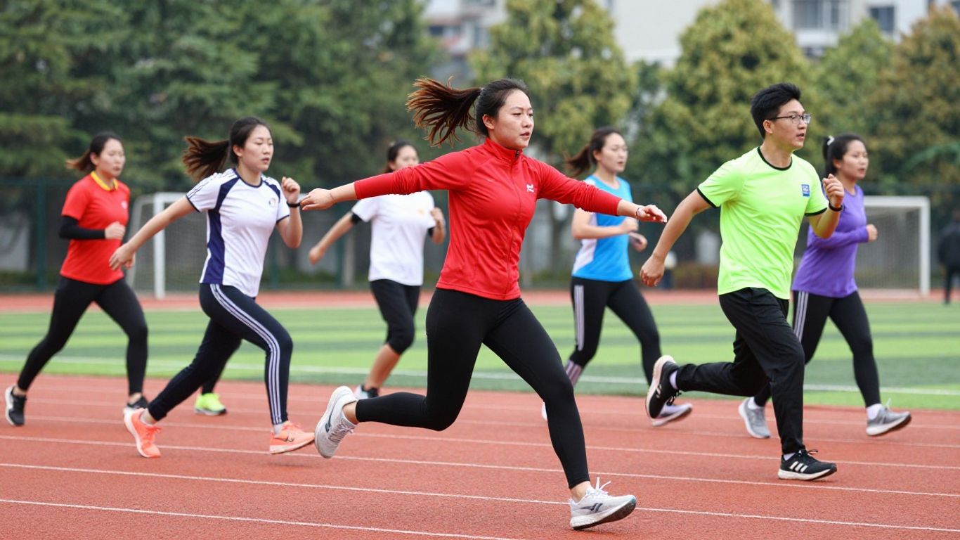 Active people in ONLY Sports Wear, dynamic outdoor sports scene.