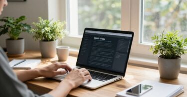 Australian person working from home on laptop.