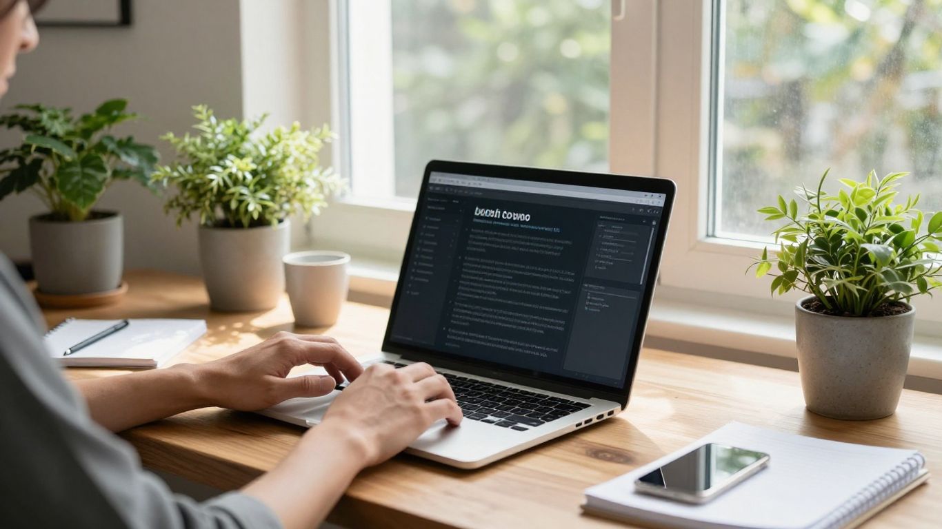 Australian person working from home on laptop.