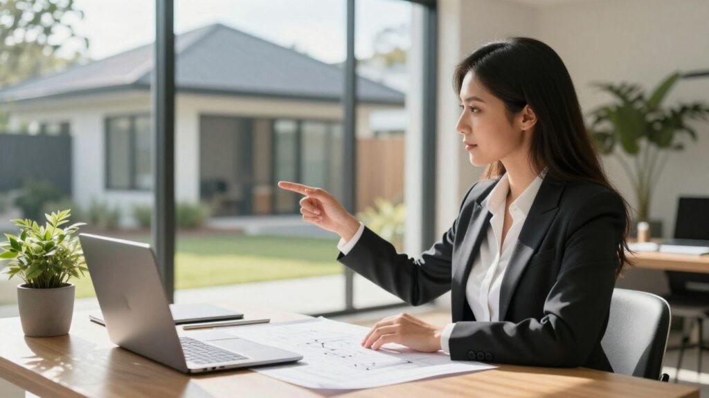 Real estate agent discussing property investment in Australia.