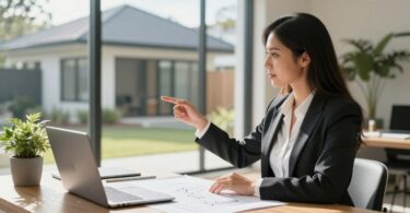 Real estate agent discussing property investment in Australia.