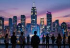 Australian tech startups skyline at dusk, innovation.