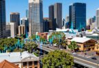 Australian cityscape with data streams for business insights.
