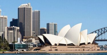 Sydney skyline with business buildings for sale.