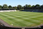 Ryde Sports Ground with green field and empty stands.