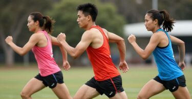 Athletes in H sports clothing, active outdoors in Australia.