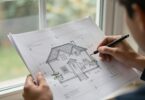 Person looking at house plans, considering home loan options.