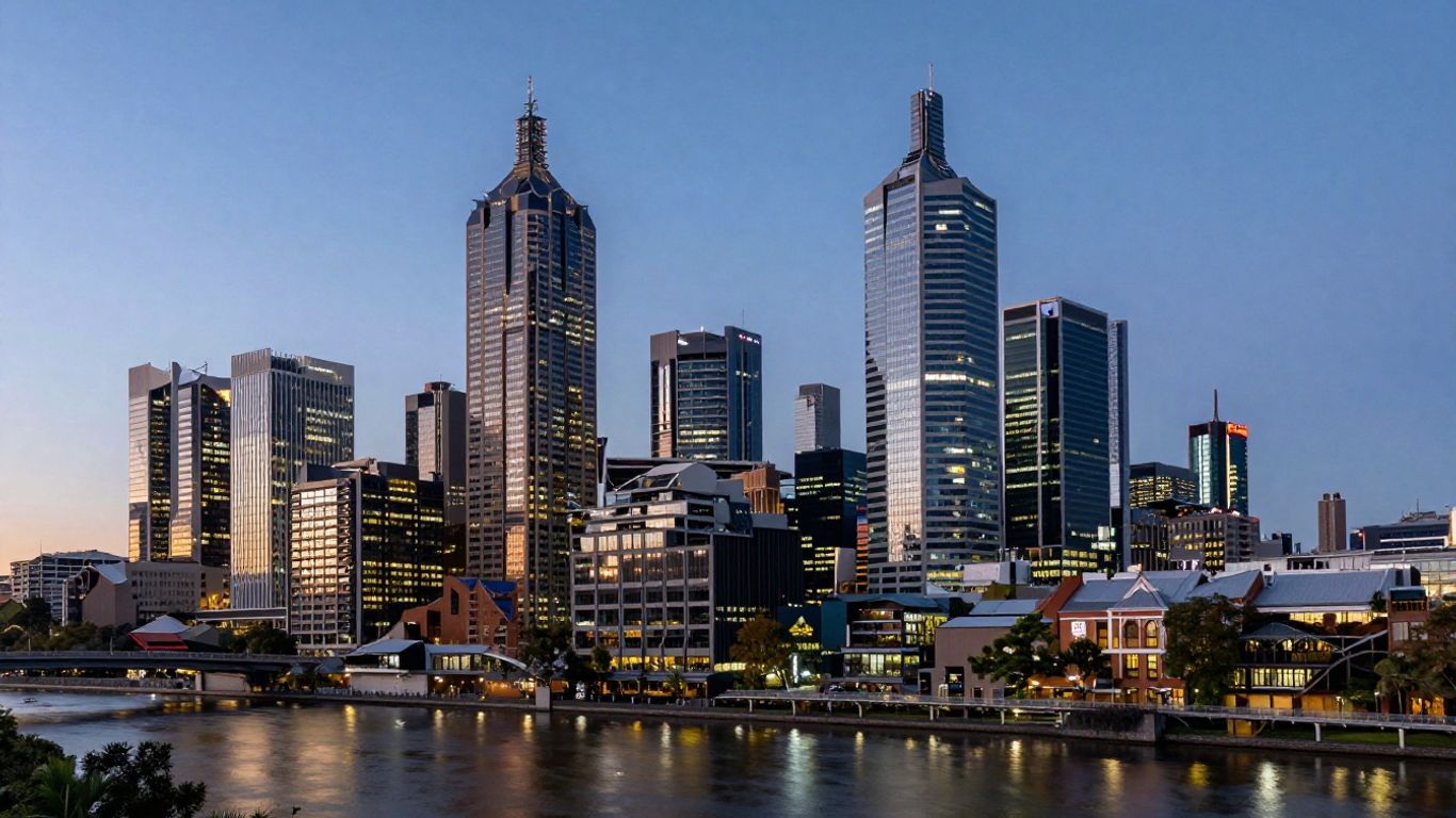 Melbourne skyline at dusk with river reflections.