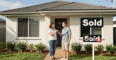 Couple with keys outside Australian home