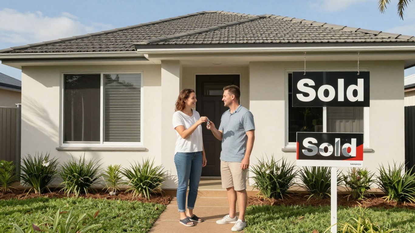 Couple with keys outside Australian home